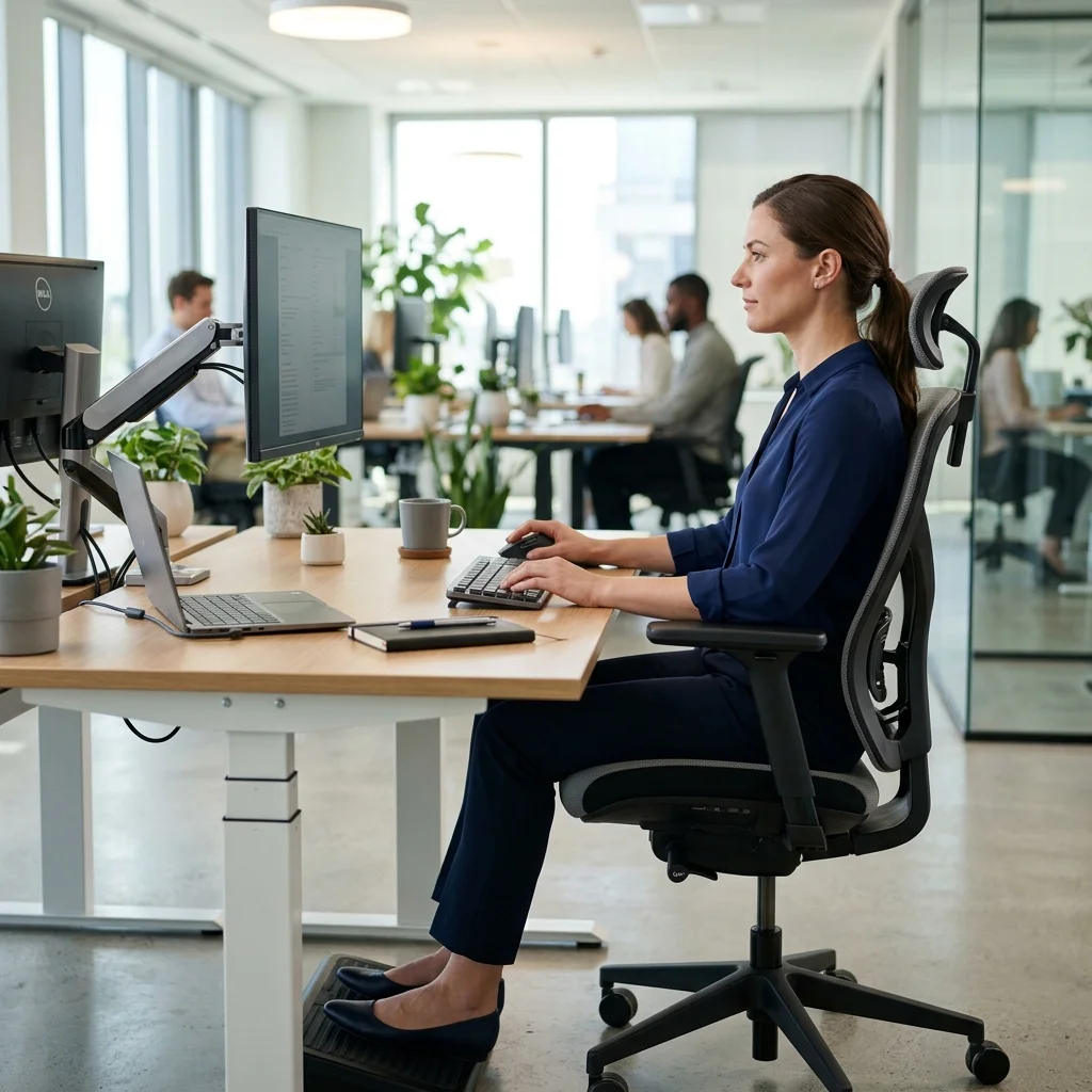 Tư thế ngồi làm việc chuẩn công thái học (Ergonomics) tránh gù lưng